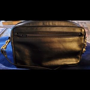 Leather Black Zip Top Camera Bag/ with side zipper